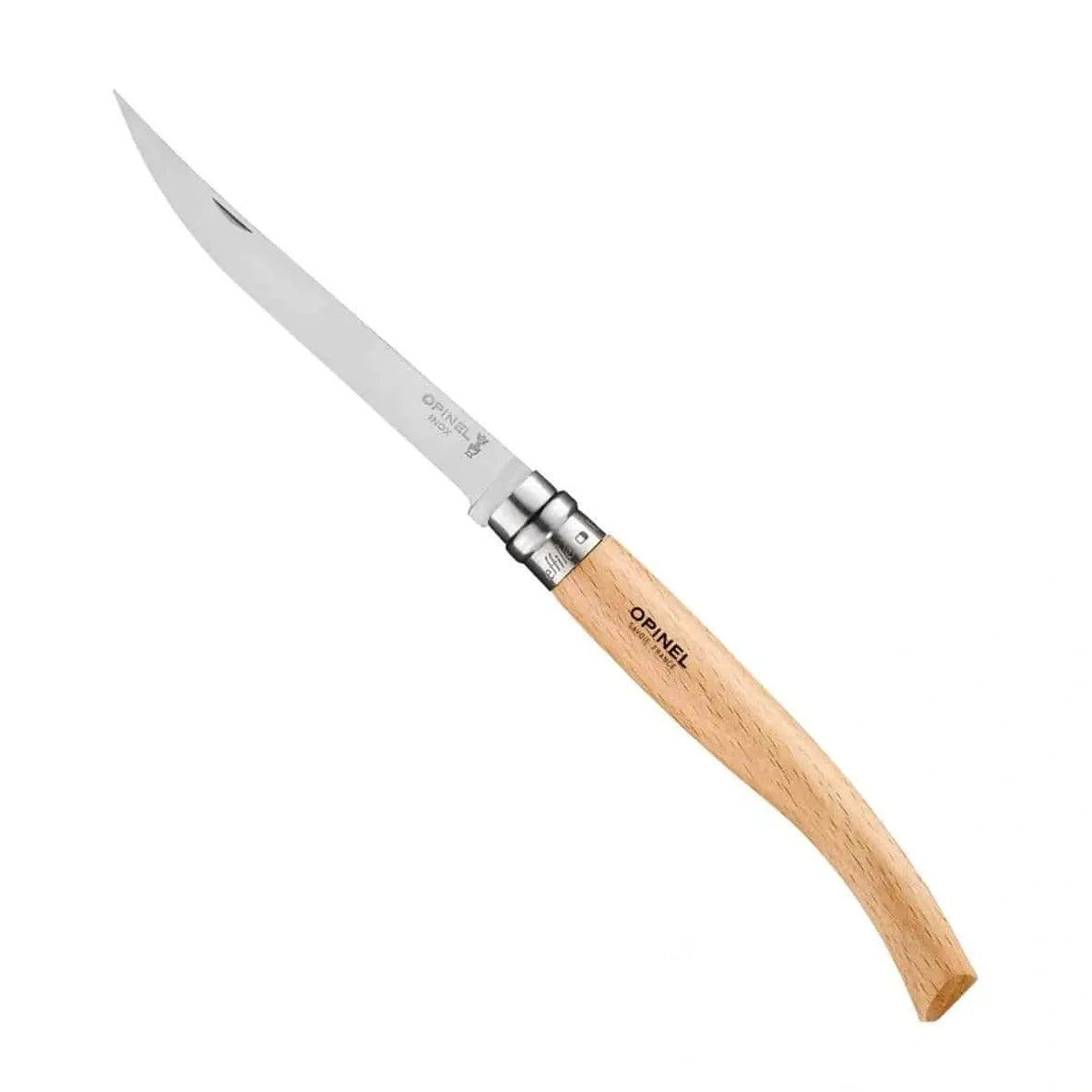 Opinel #12 fillet knife with wooden handle on a white background