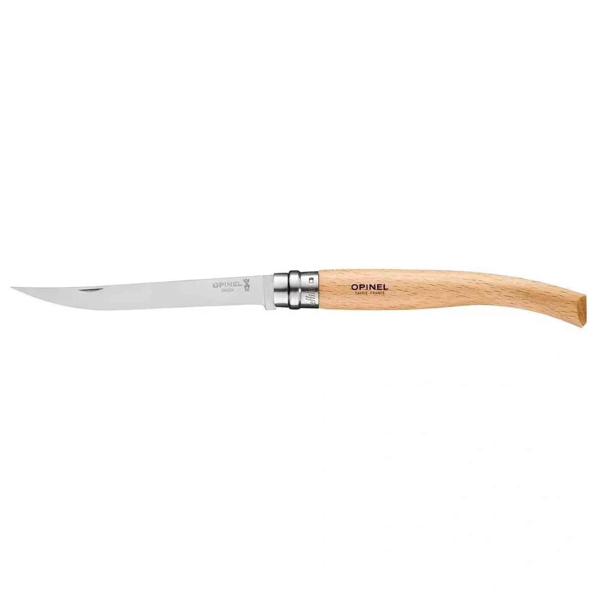 Opinel #12 fillet knife with wooden handle on a white background