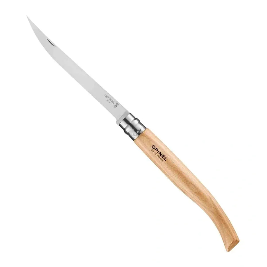 Opinel #15 fillet knife with wooden handle on a white background