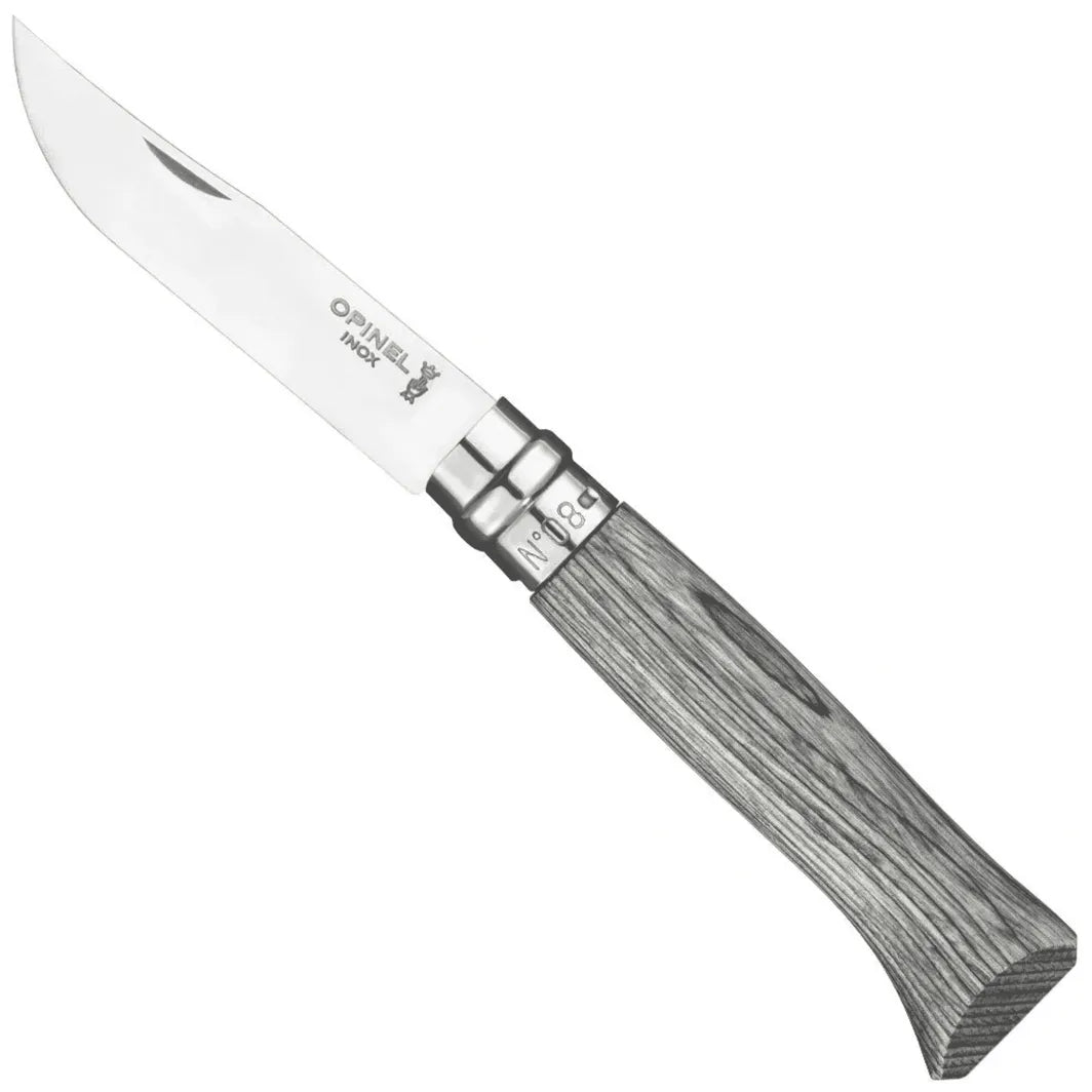 Opinel #8 gray folding knife with Stainless Steel Blade on Homestead Iron site with white background