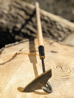 Batwing Hoe, Cotton Hoe, Long Handle Tool Hand Forged with focus on tool head on wooden background 