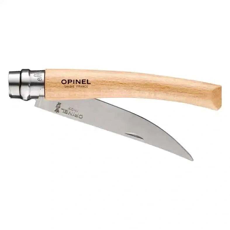 Opinel #10 Effilé Stainless Steel fillet Slim Folding Knife folded on white background on Homestead Iron site. 