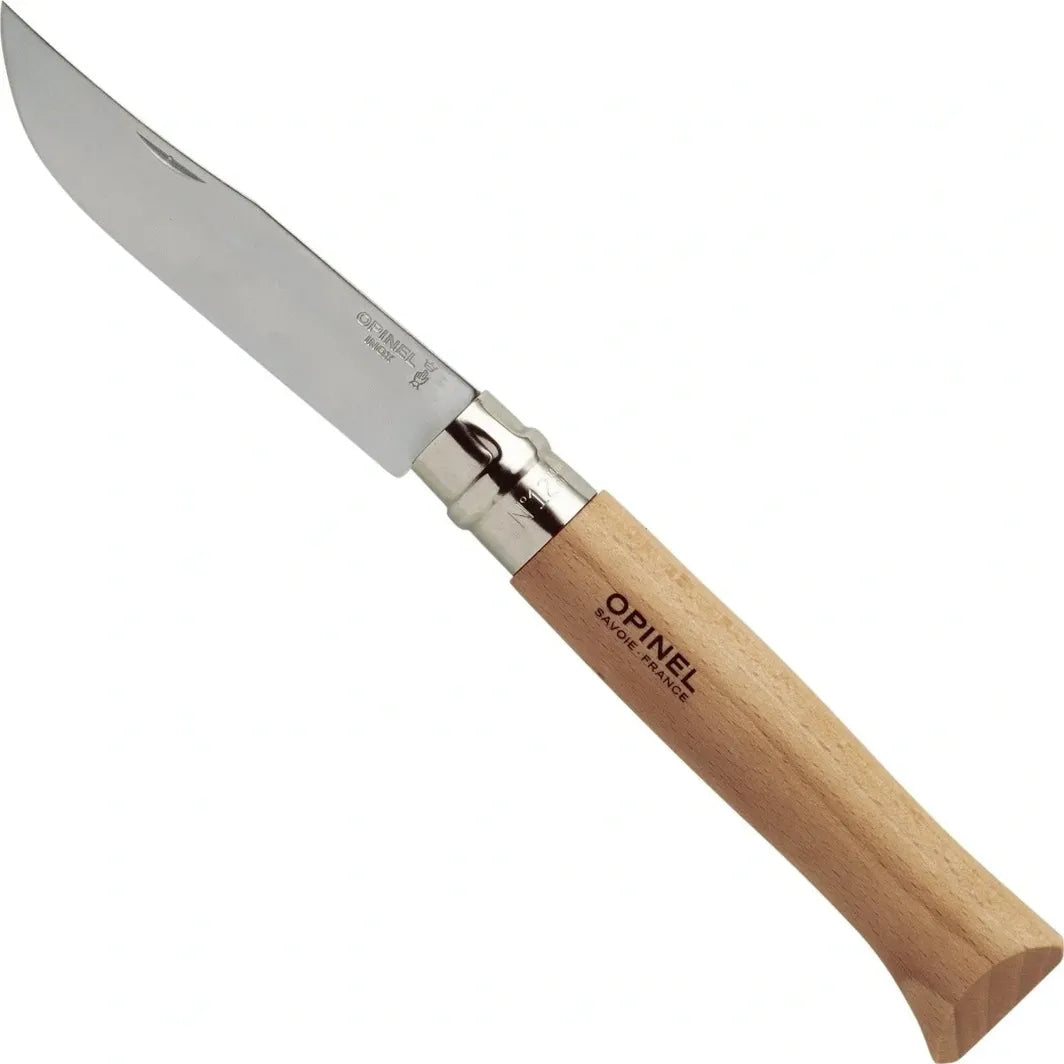 Opinel 12 stainless steel folding pocket knife by Homestead Iron on white background.