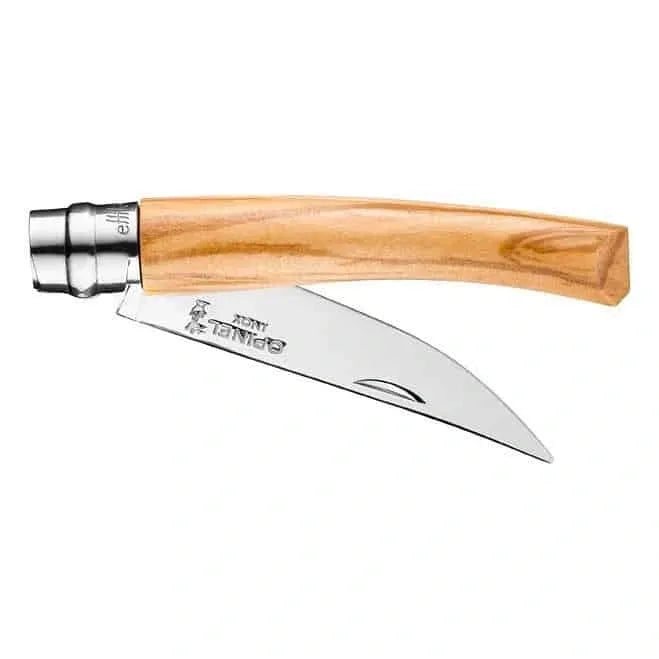 Opinel #8 folding fillet knife partially folded. Displayed on Homestead Iron site. 